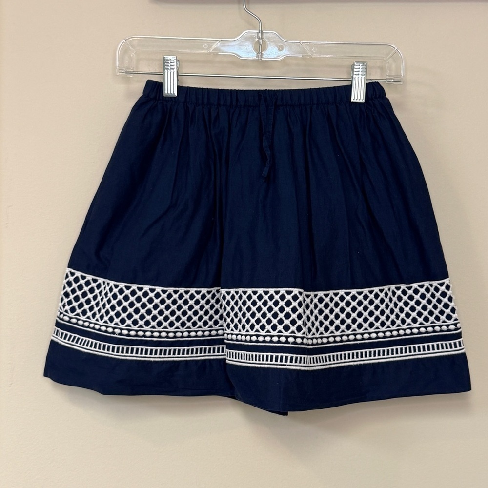 Crewcuts: Girl's Navy Blue Lattice Embroidered Lined Cotton Skirt, Size 10